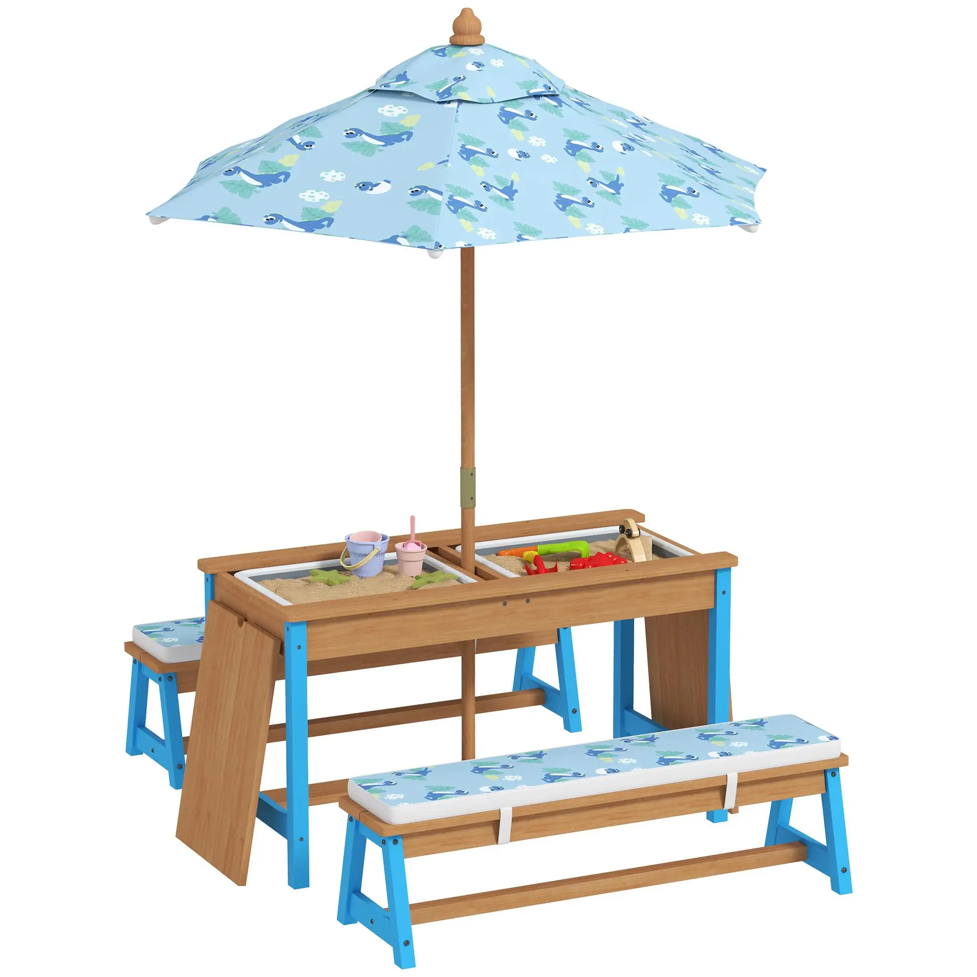 Blue,Table & Chair Set w/Activity Board & Seat Cu 