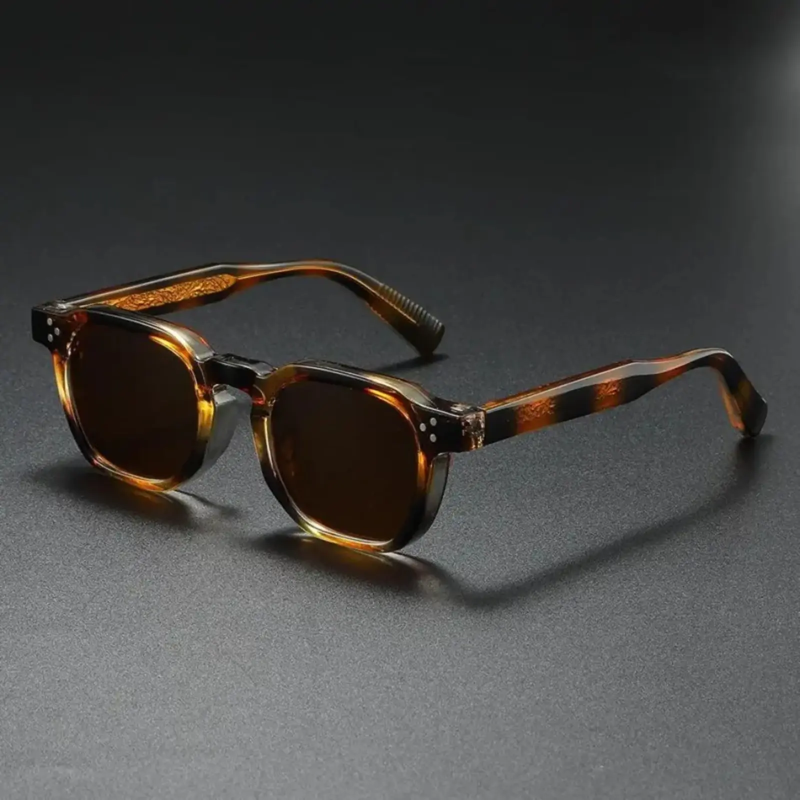 2026 New Release Black Acetate Square Trendy Vintage Sunglasses, Rivet Temples, Dark Tinted Vintage Rimless-Inspired Stylish Sports Eyewear, Vintage Rimless Sunglasses