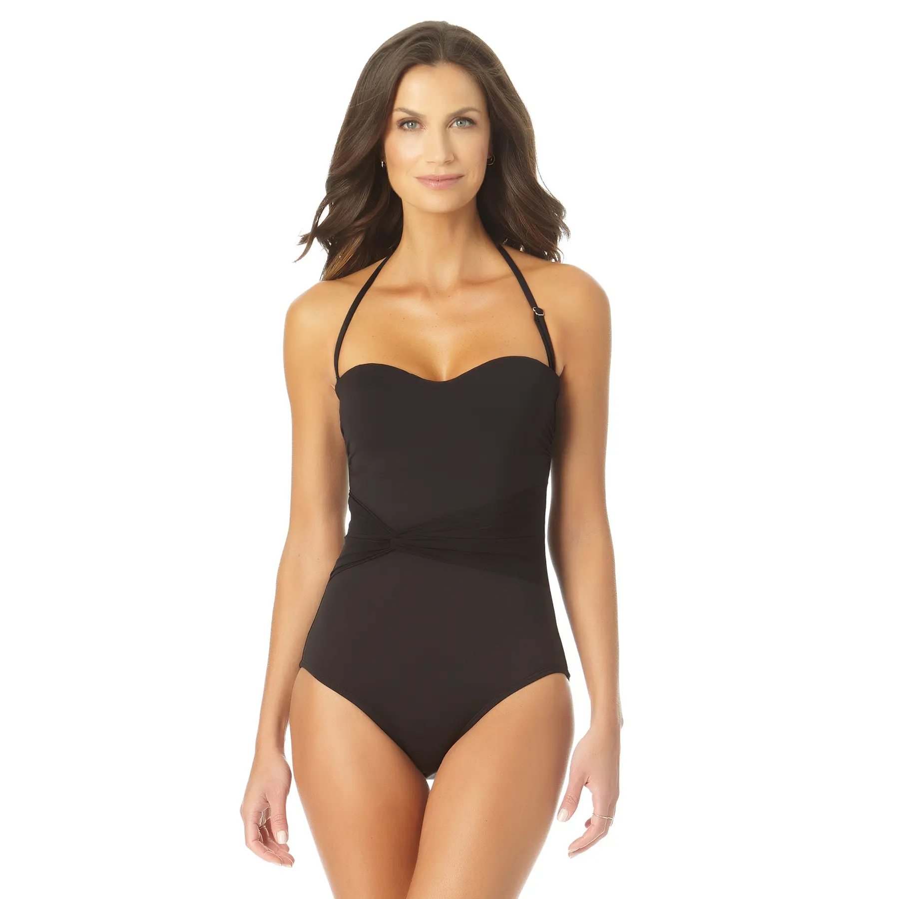 Anne Cole - Twist Mesh Belt Strapless One Piece Swimsuit