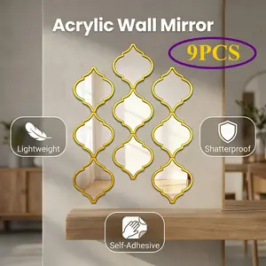 9Pcs Moroccan Style Decorative Mirrors, Acrylic Mirror Wall Stickers Set, Art Combination Wall Decor, Bathroom Mirror, Living Room Dining & Entryway Wall Accent Mirrors