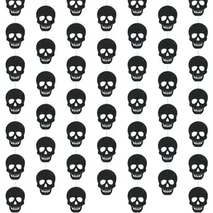 Skull Party Decorations Black Skeleton  Banners Garland Gothic Theme Banner Cutouts Ribbon Streamers for Halloween Spooky Funny Funeral Birthday Party Decor Supplies(Skull)