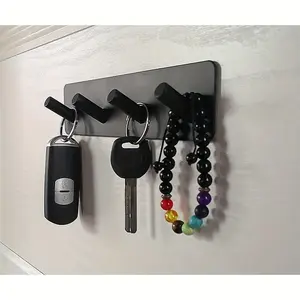 Halloween Christmas Stainless Steel Hook Coat Hook Wall Keychain, Key Hook with 4 Hooks, Hallway Wall Mounted Keychain, Self-Adhesive Key Holder (Black)