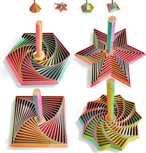 4PCS 3D Printed Fidget Toys for Adults – Multi-Layer Geometric Shapes with Handle, ASMR Clicking Sound, Stress Relief Toy for Anxiety & Focus (Gold, Green, Purple, Rainbow Finish)