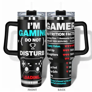 1pc 40oz/30oz/22oz/20oz/14ozCup Stainless Steel Vacuum Insulated Tumbler With Gaming Gamer Nutrition Facts Design, Leakproof Large Capacity, Needed for Gym, Hiking, Travel Ideal Birthday Christmas Gift Perfect Gift