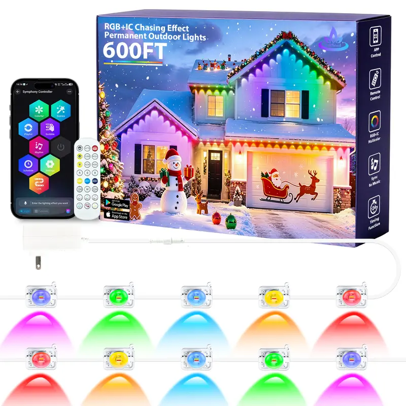 SINLEY Permanent Waterproof LED RGB IC Landscape Lighting - IP67 Rated, Smart App & Remote Control, DIY Scene Modes, Music-Sync Glow, Yard & Party Lights for Garden Eaves, Christmas Decor christmasdecor