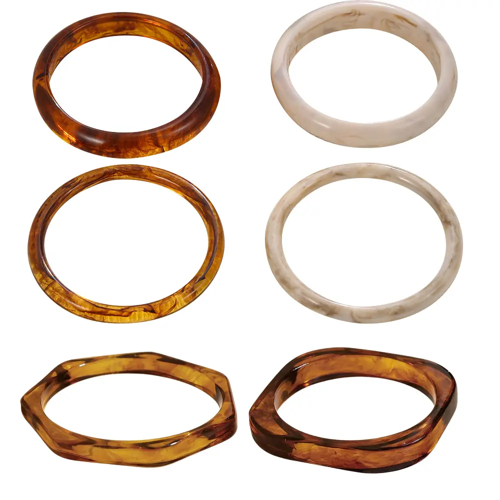 6PCS Chunky Acrylic Bangles Bracelets for Women, Geometric Acrylic Resin Wide Thin Bangle Bracelet, Geometric Wristbands, Plastic Bracelet for Women
