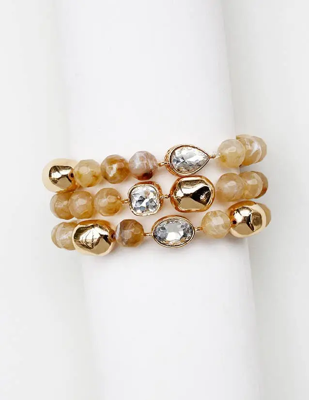 Three- Stack Beaded Bracelet Set- Taupe