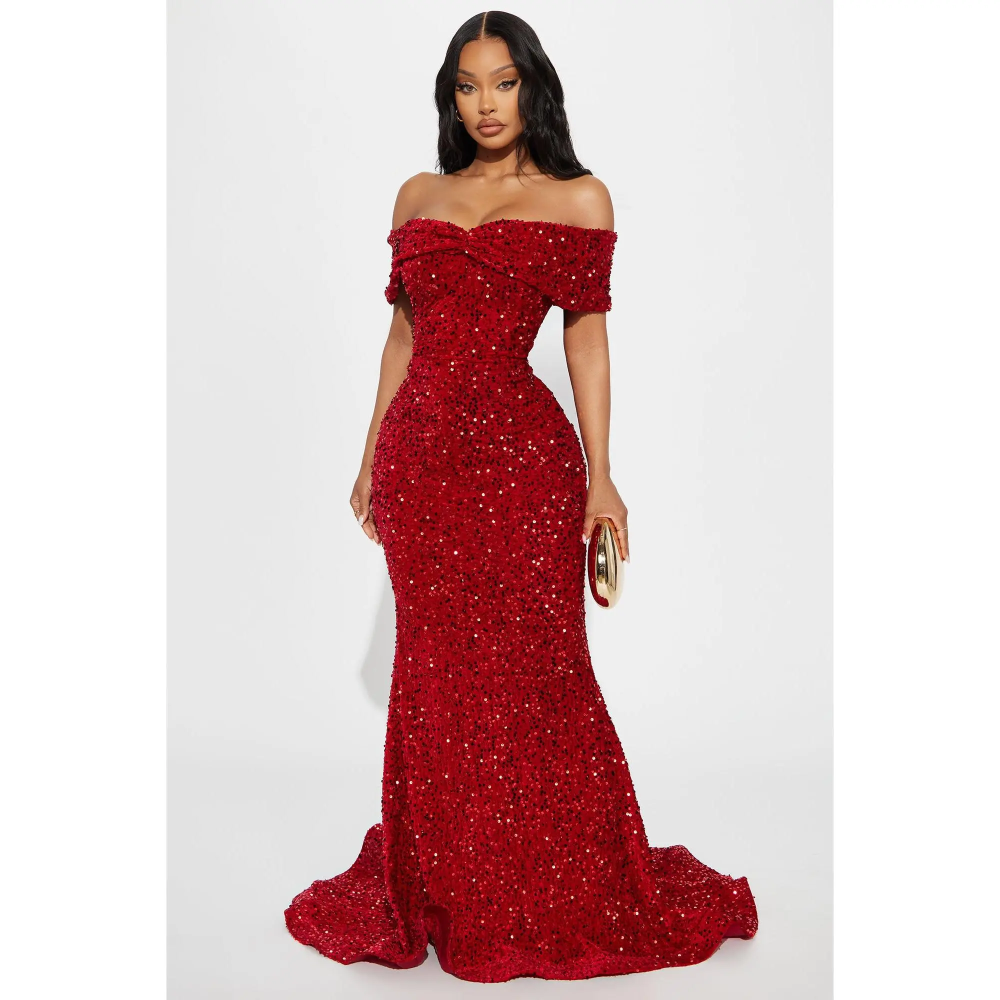 Elena Sequin Maxi Gown - Red