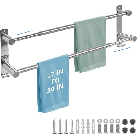 Meyra Stainless Steel Double Towel Bar - Extendable 28In Double Towel Rack for Bathroom