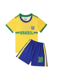 Kids Breathable Football Fan Jersey Set, Soccer Jerseys, Boys & Girls Summer Casual Training, Short Sleeve Top & Shorts, Loose Fit