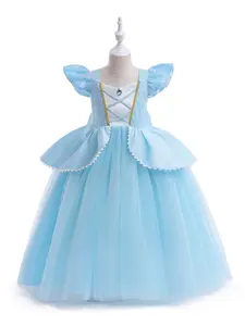 Sky Blue Kids Clothes Tulle Sequin Princess Long Ball Gown Bow Children Formal Evening Party Pageant Prom Host Cocktail Dress Flower Girls for all Season 2 to 10 Years