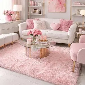 G-DAKE Ultra Soft Fine Plush Shaggy Rug, Anti-Slip Fluffy Pink Area Rug, Cozy Skin Friendly Carpet for Baby Room Bedroom Living Room Home Decoration