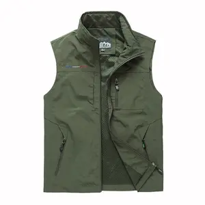 American retro stand-collar work vest; men’s outdoor multi-pocket tactical vest; casual, versatile sleeveless jacket/fishing vest