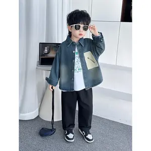 (New)Men's Children's Fashion New Fall/Winter Denim Jacket with Back Letter MSU, Flapped Lapel Button Design for Outdoor Casual Wear, Select Size by Height(Jacket)