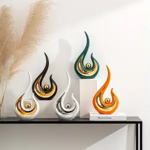 2pc Modern Abstract Ceramic Decorative Sculptures - Black & Golden Geometric Desktop Statue, Handcrafted Contemporary Ornaments for Living Room & Office Decor, Elegant Home Decor Gift for Housewarming & Graduation