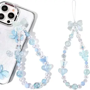 Universal Pink Bow Strawberry Cherry Phone Charm Strap Lanyard Chain String for Phone Case