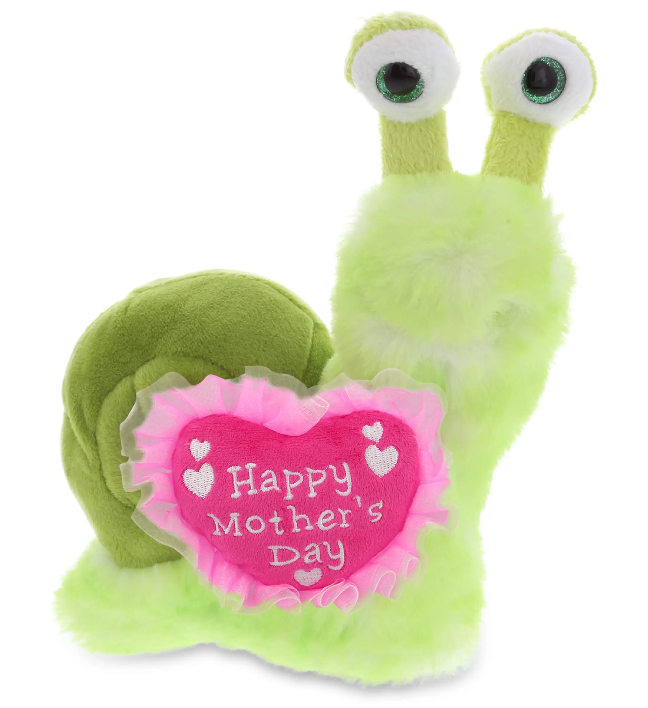 DOLLIBU Green Heart Stuffed Snail Toy - 7x2.5x5.5 inches Unisex Cute Plush Gift, Super Soft Polyester Stuffed Animal, Mother’s Day Gift with Sentimental Message, Gentle Texture, Cold Water Surface Wash, Motherhood, Softness, Happy Mother's Day Message