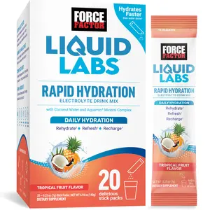 Force Factor Liquid Labs Electrolytes Powder Packets, Tropical Fruit, Hydration Packets to Make Electrolyte Water, with 5 Essential Electrolytes, Vitamins, Minerals, and Antioxidants, 20 Stick Packs
