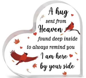 Sympathy Gift Red Cardinal Gift Memorial Gifts I'm Here by Your Side Acrylic Heart Plaque 3.94x3.94 Inches for Loss of Loved One Father Mother Decor Remembrance Condolence Bereavement Keepsake