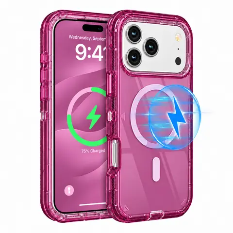 3 In 1 Heavy Duty Shockproof Case for iPhone 18 Pro Max 17 16 15 14 13, Military Grade Anti-Drop, Transparent Protective Cover Compatible with Mag Safe