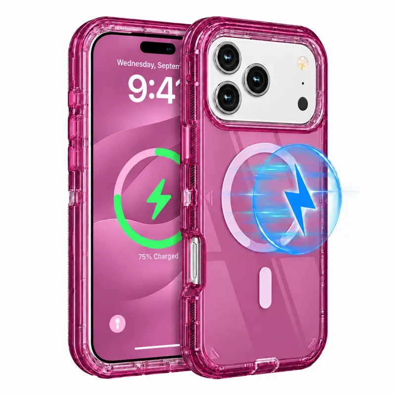 3 In 1 Heavy Duty Shockproof Case for iPhone 18 Pro Max 17 16 15 14 13, Military Grade Anti-Drop, Transparent Protective Cover Compatible with Mag Safe