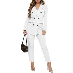 Saledress Outfits Women Double Breasted Blazer Set Formal 2 Piece Pants Outfits Long Sleeve Bussines Suit Set for Work Office