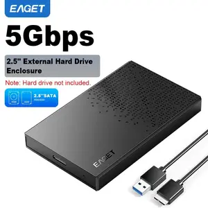 EAGET 1 Pack 2.5" External Hard Drive Enclosure, USB 3.0 5Gbps SATA HDD SSD Case, Up to 6TB, Tool-Free, Smart Sleep, Plug & Play, for PS5 PS4 PC Laptop TV, Portable External Hard Drive Adapter