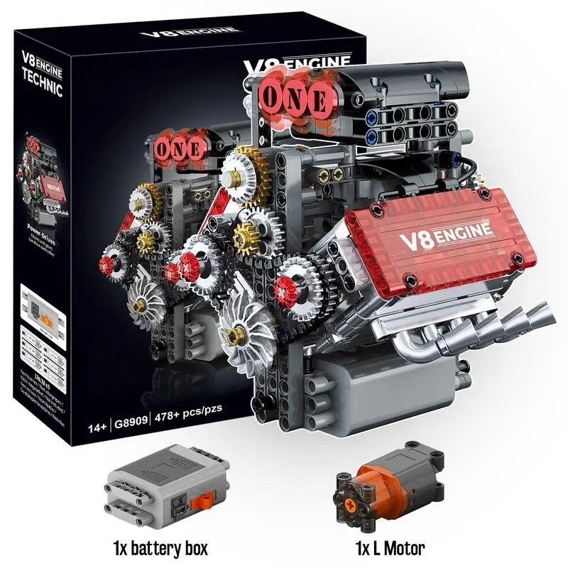 [2025 Flagship] V8 Engine Working Model Building Kit - 1:10 Scale ABS Plastic, 478 Pcs Bricks & Parts, 360° Rotatable Pistons, Rotating Crankshaft, STEM Toy, Mechanical Stress Relief Puzzle, Christmas/Graduation Gift for Ages 14+, 72-Hour Shipping, Mechan