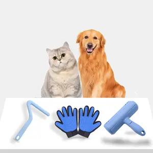 Ultimate 3-in-1 Pet Grooming Kit: Heavy-Duty Roller Brush, Efficient Hair Remover & Massaging Glove - Professional Deshedding Solution for Dogs  &Bonding self-cleaning pet comb brusher dog wash Multi-Surface Pet Hair Removal Tool pet  cleaning  tool
