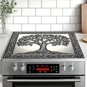 Silver Color Tree Design Non-Slip Rubber Grill Mat, Stove Panel Protector, Perfect for Home Kitchen Decor, Multi-Purpose Stove Cover
