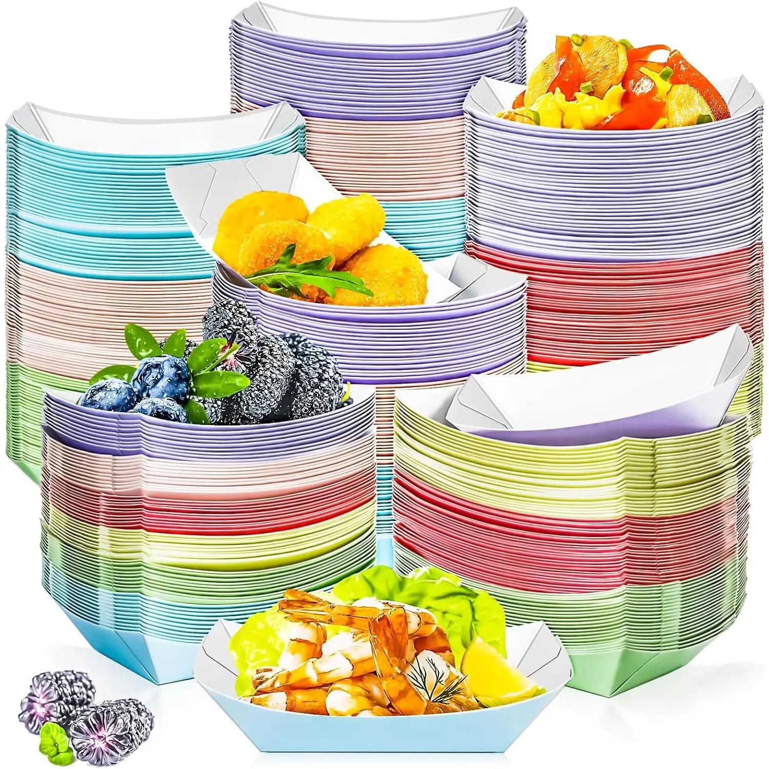 200 Pack Colorful 1/4Lb Paper  Boat Trays Disposable Small Paper  Plates Containers, 0.25Lb Mini   Serving Boat Tray Bowl for Snack Fries Dessert Popcorn Sauce BBQ Taco Nacho
