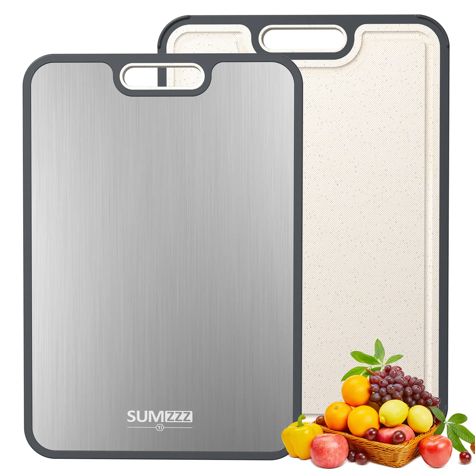 SUMZZZ Titanium Cutting Board for Kitchen, Cutting BoardDouble Sided Food Grade, Pure Titanium/PP, Easy to CleanLarge Size 16"x11"