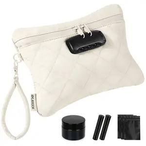 IDEATECH Quilted Smell Proof Stash Bag Puffy Smell Proof Container Security Money Bag Pouch with Lock Odor Proof Storage Bags Travel Scent Locked Bag Womens Gifts for Friend (Off White)