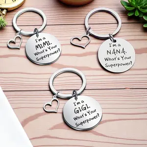 Keychain - Im Gigi Nana Mimi What's Your Superpower Keychain Stainless Steel Metal Pendant Keyring for Mom Grandmother Birthday or Mother's Day Gift for Grandson Granddaughter