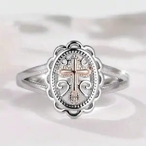 1pc Elegant Wind Cross Pattern Silvery Ring for Men & Women - US Size 5-10, Zinc Alloy, Perfect for Valentine'S Day, Engagement, and Dating, Ideal for Daily Wear