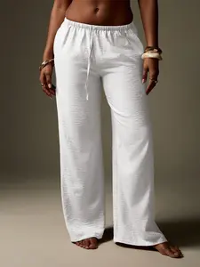 Women's Wide Leg Pants, Casual Comfy Elastic Waist Drawstring Design, Loose Fit Straight Tube Style, Comfortable Skin-Friendly, All Seasons Wear
