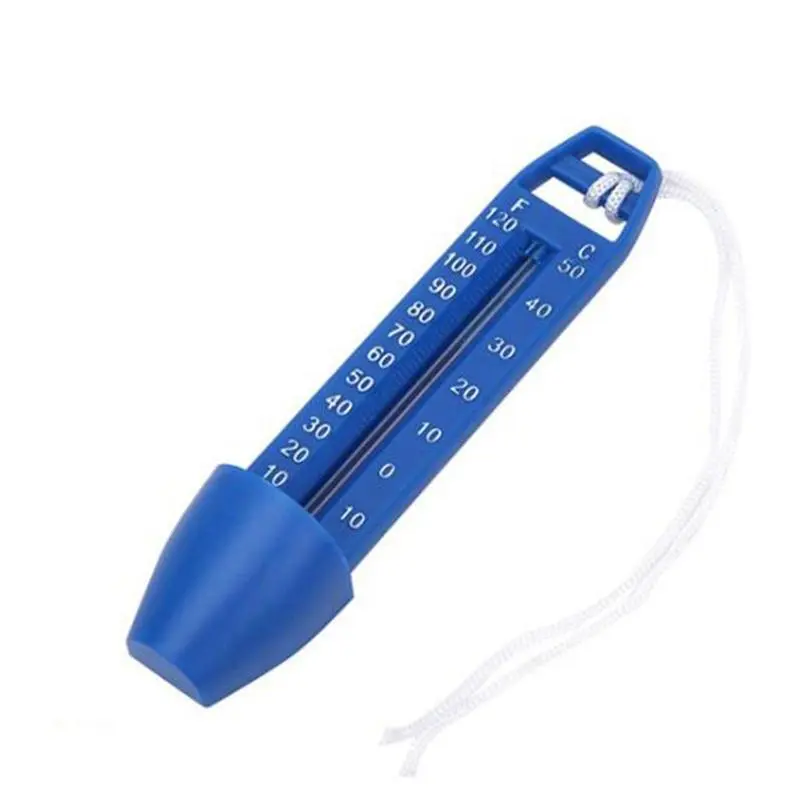 Floating Pool Thermometer - 1-Piece, Dual Scale, Plastic Body, Blue, with Hanging String for Pool Temp Check