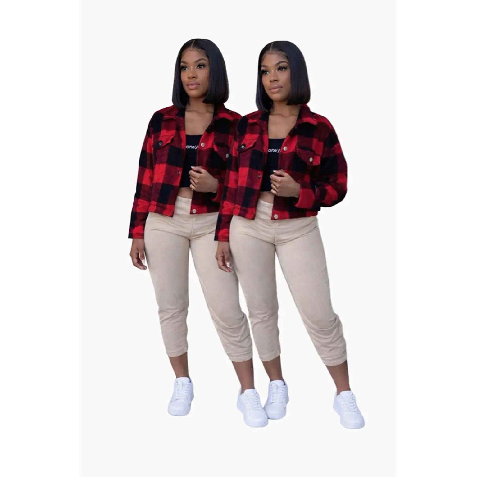 Checkered Red and Black Cropped Jacket - Last One Size LG Runs Small - Perfect for Casual Wear