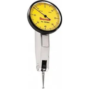 Starrett Dial Test Indicators: 0.8 Min, 0-40-0, Horizontal 1-1/4" Dia, Yellow Dial 12334