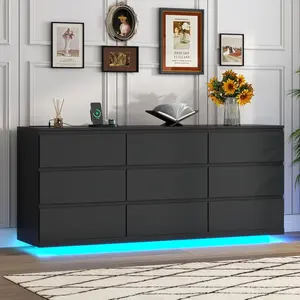 Floating White Dresser Chest of Drawers with LED Light, 9 Drawers, Modern Design, Black Finish, Ideal for Storage and Aesthetic Interior drawer dresser