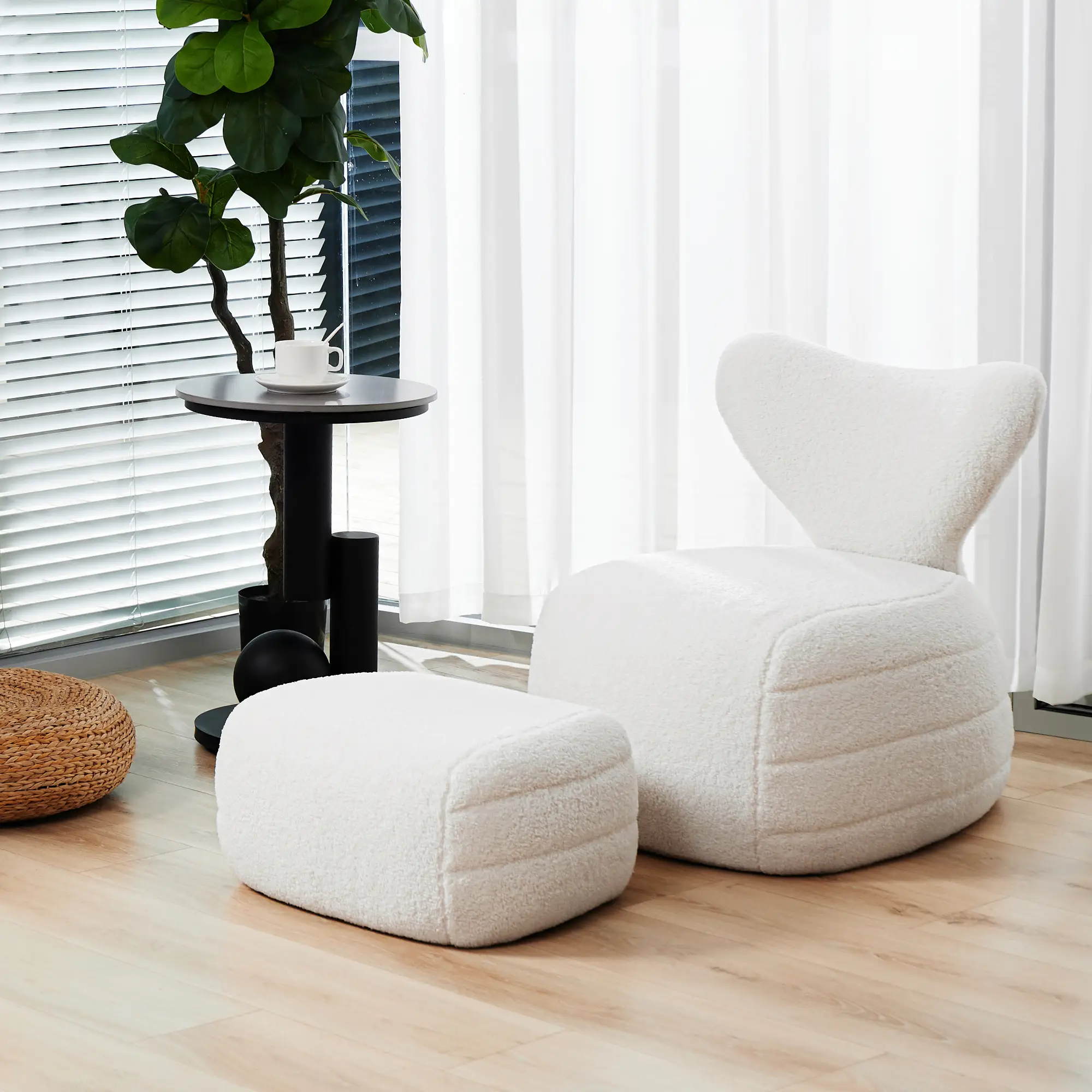 Mermaid Chair with Ottoman - Fully Assembled Living Room Chair Bedroom Chair with Comfy Upholstered & Foot Rest, Teddy Fleece Cute Reading Chair for S