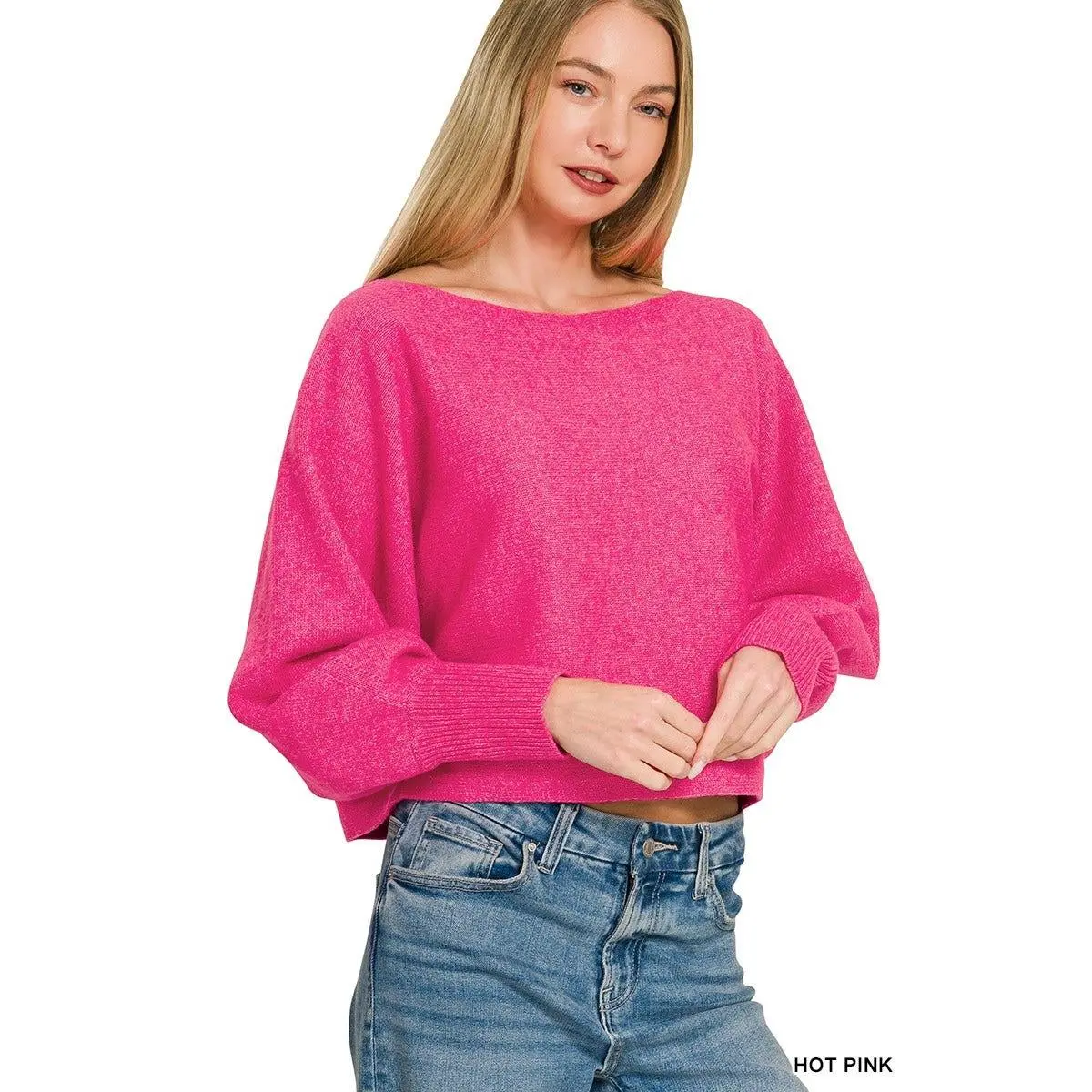 Boat Neck Balloon Sleeve Sweater
