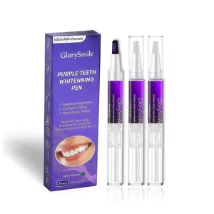GlorGlorySmile Purple Teeth Whitening Gel Pen PAP - No Peroxide - Removes Yellow Stains - 3-Count Mint Flavor