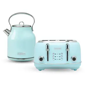 Haden Heritage 4 Slice Wide Slot Toaster & Electric Kettle, Turquoise & Chrome
