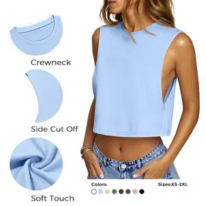 Womens Workout Cropped Tank Tops Summer Crewneck Crop Tops Casual Sleeveless Shirts