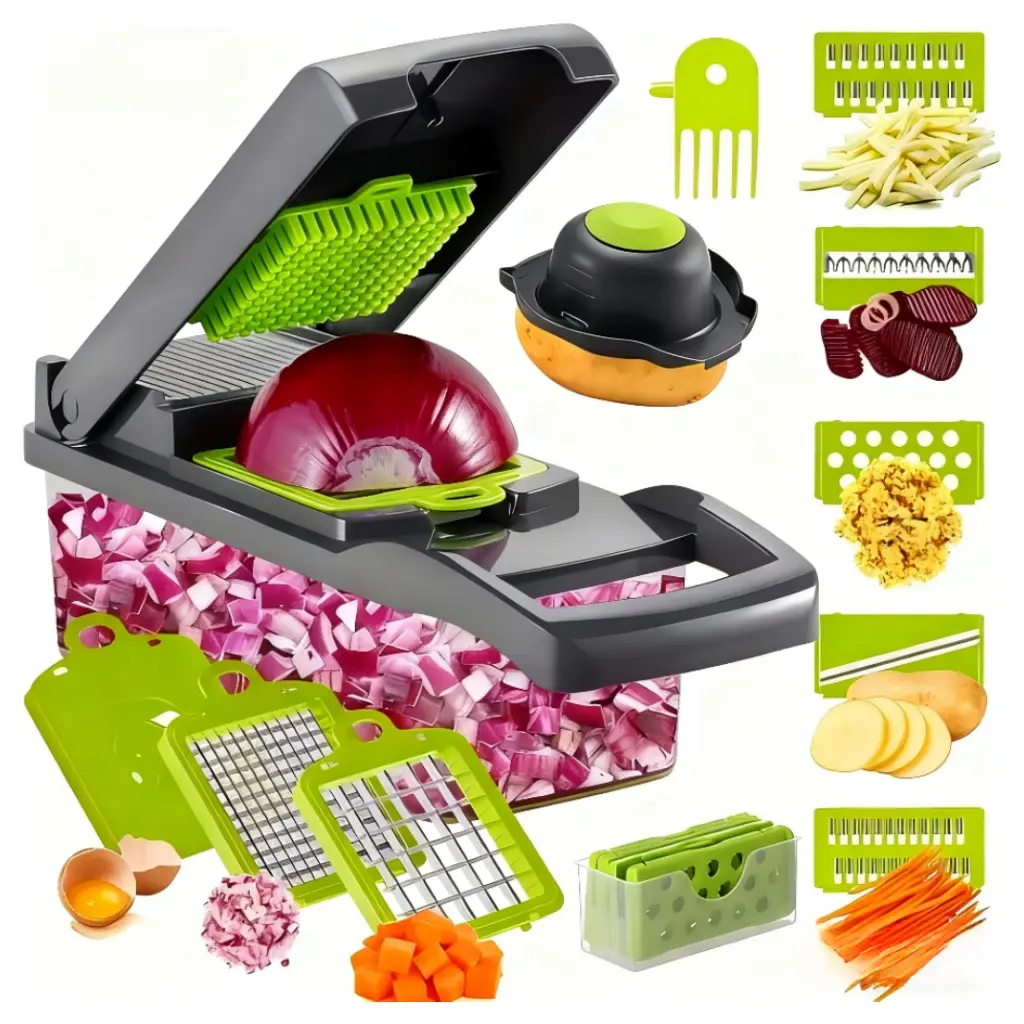 17-in-1 Vegetable Chopper with 8 Stainless Steel Blades, Onion Chopper, Mandoline Slicer, Food Dicer, Grater and Veggie Cutter for Meal Prep