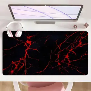 [Mouse Desk Pad] Non-Slip Mouse Pad Large Gaming Mouse Pad With Rubber Base & Stitched Edge Blood Red Vein Crack Abstract Dark Design Desk Top Protector Mat For Home Office Christmas Gift