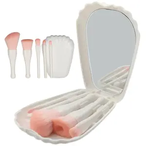 Portable Makeup Mirror, 1 Count Compact Mirror With 5pcs mini Complete Function Travel Portable Cosmetic Brushes , Handheld Pocket Mirror, Travel Mirror, travel Makeup brushes Tool For Women, Makeup brush Mirror box