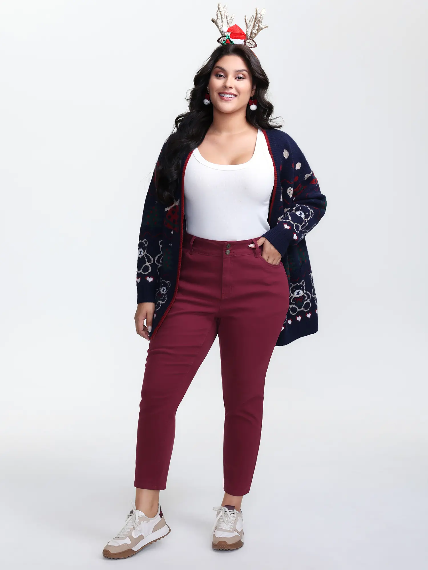 BloomChic Plus Size Pants for Women, Lady's High Stretch Burgundy Skinny Jeans with Tummy Control, Butt Lifting, Curvy Hugging Fit
