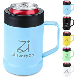 Insulated Can Cooler for 12 oz Standard Size Cans, Vacuum Insulated Stainless Steel Beverage Cup With Handle (Light Blue, 12 oz)